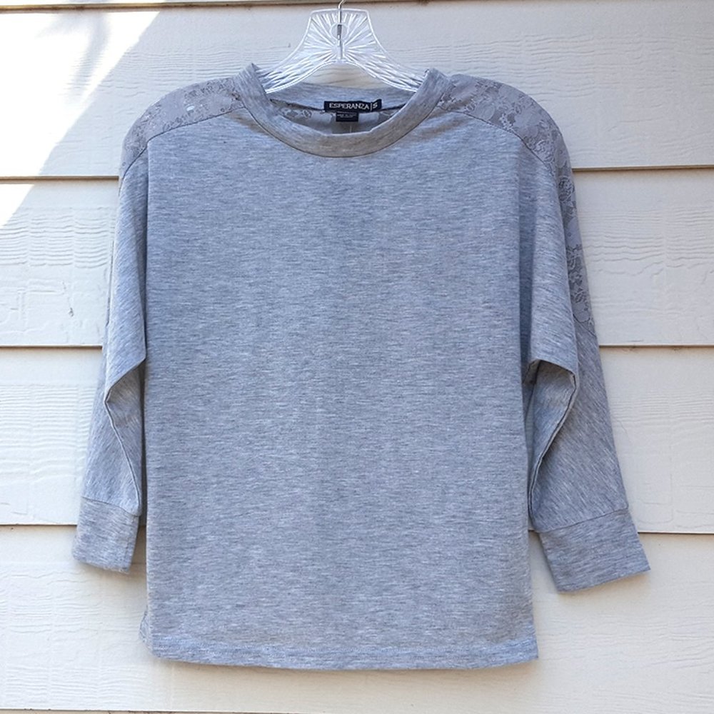 Women's Crew Neck Pullover Knit Top Lace Trim